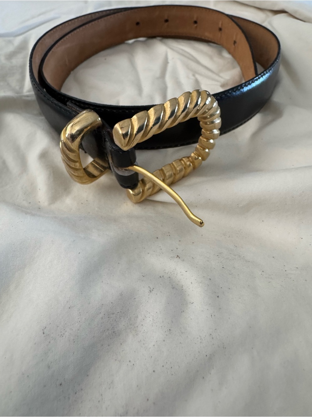 Amanda Smith Black Leather Belt with Twisted Gold Buckle